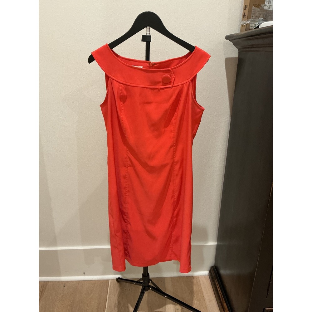 Dressbarn Womens Coral Orange Portrait Collar Sheath Dress Size 14 Sleeveless